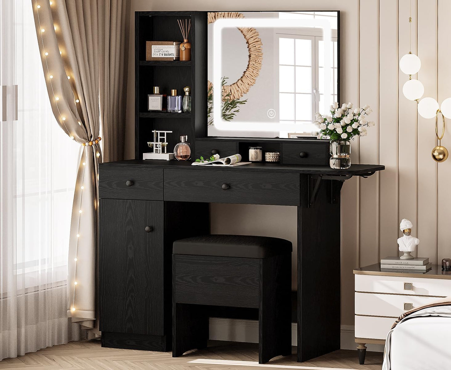 LIKIMIO Glam Vanity Set w/ LED Mirror - Black