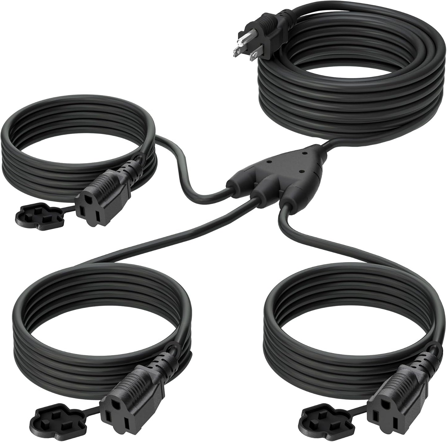 Eversimpleinc Black 1 to 3 Splitter Extension Cord for Outdoors