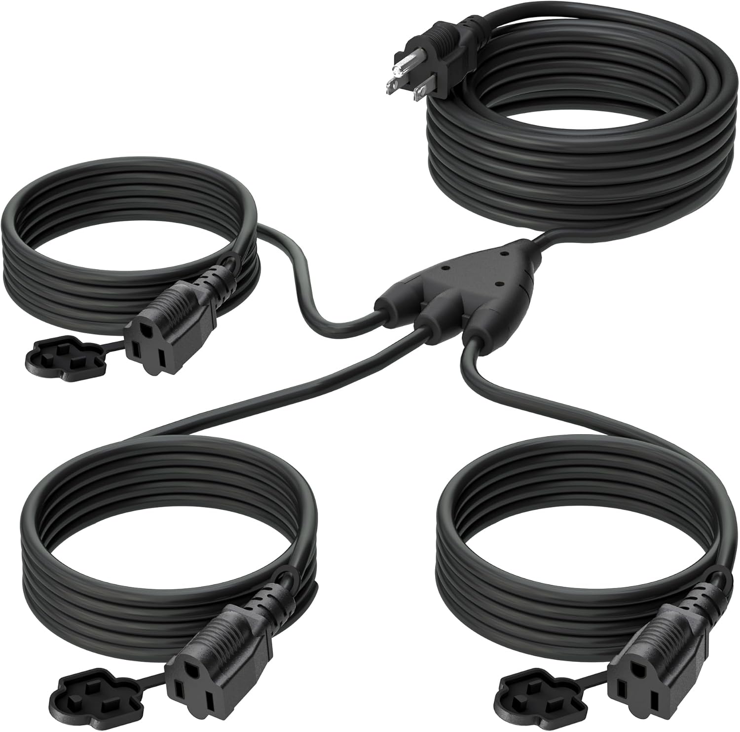 Eversimpleinc Black 1 to 3 Splitter Extension Cord for Outdoors