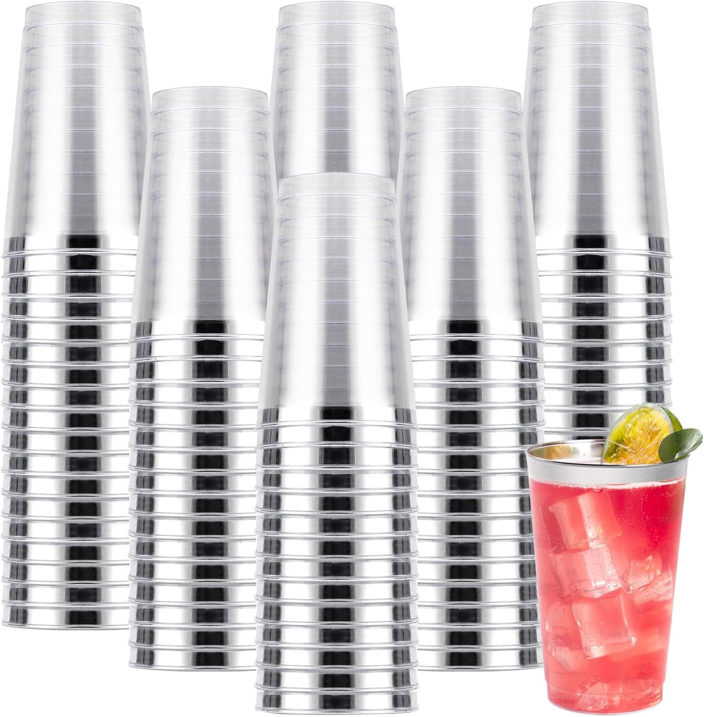 14oz Silver Plastic Cups for Party - 200PCS Disposable Glamour