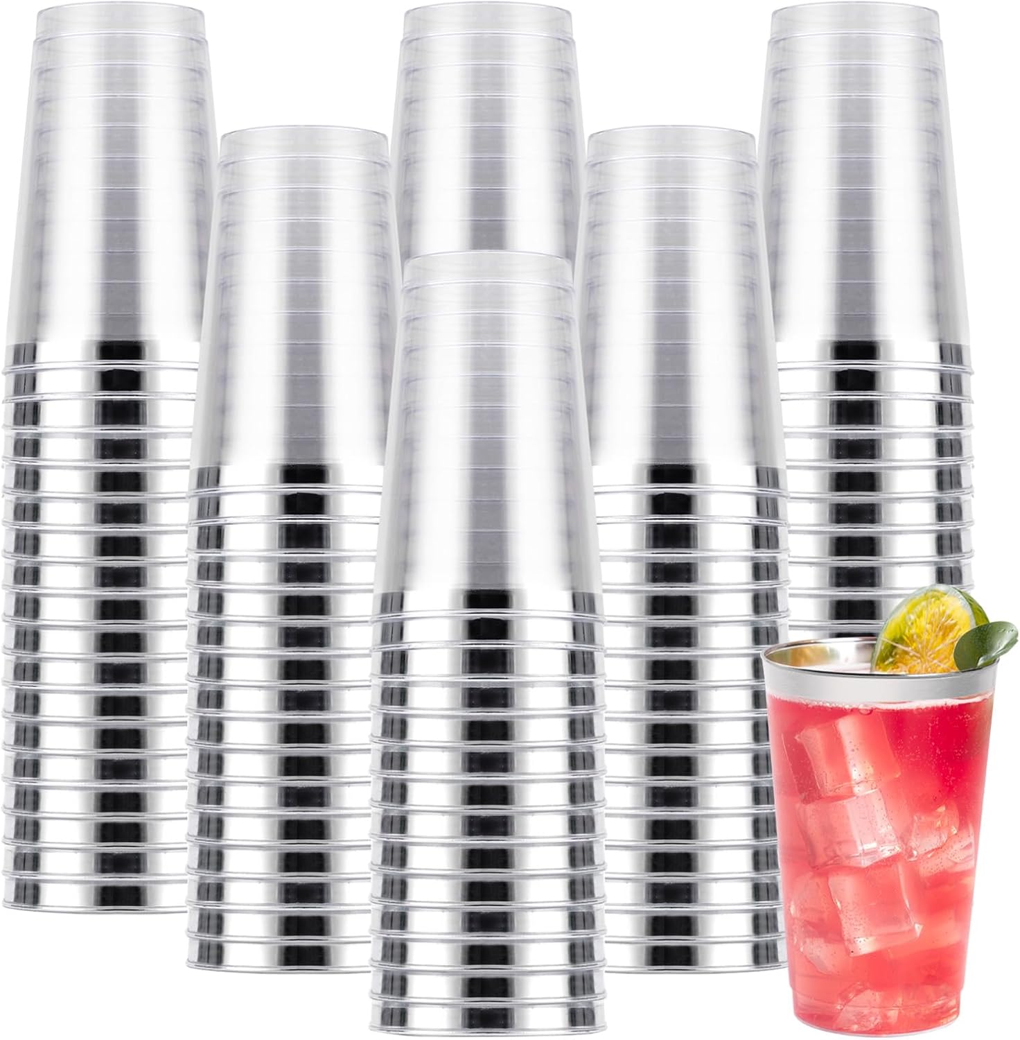 14oz Silver Plastic Cups for Party - 200PCS Disposable Glamour