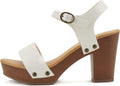 Soda CHIVAS Women's Bold Buckles Studded Wedge Sandal - Lightweight