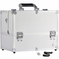 Extra Large Makeup Train Case 6 Tray Organizer - Lockable Silver