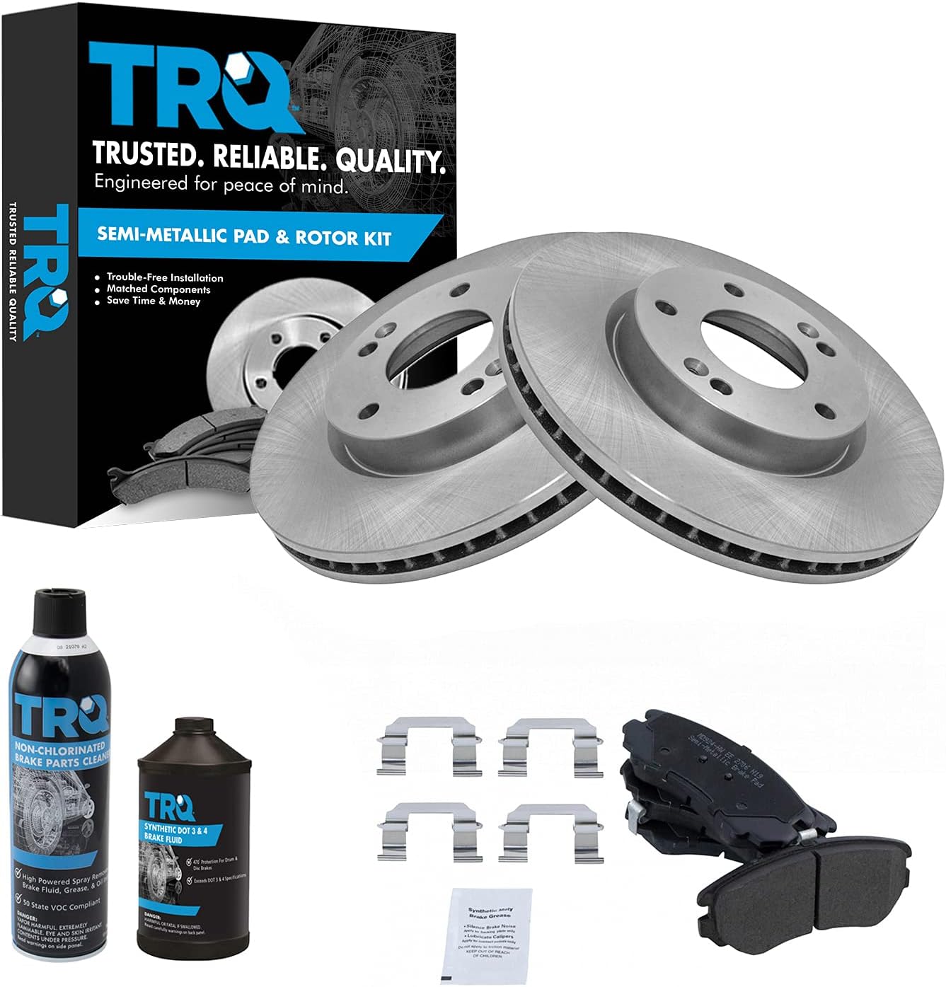 TRQ Front Brake Pad & Rotor Kit for Hyundai and Kia Vehicles