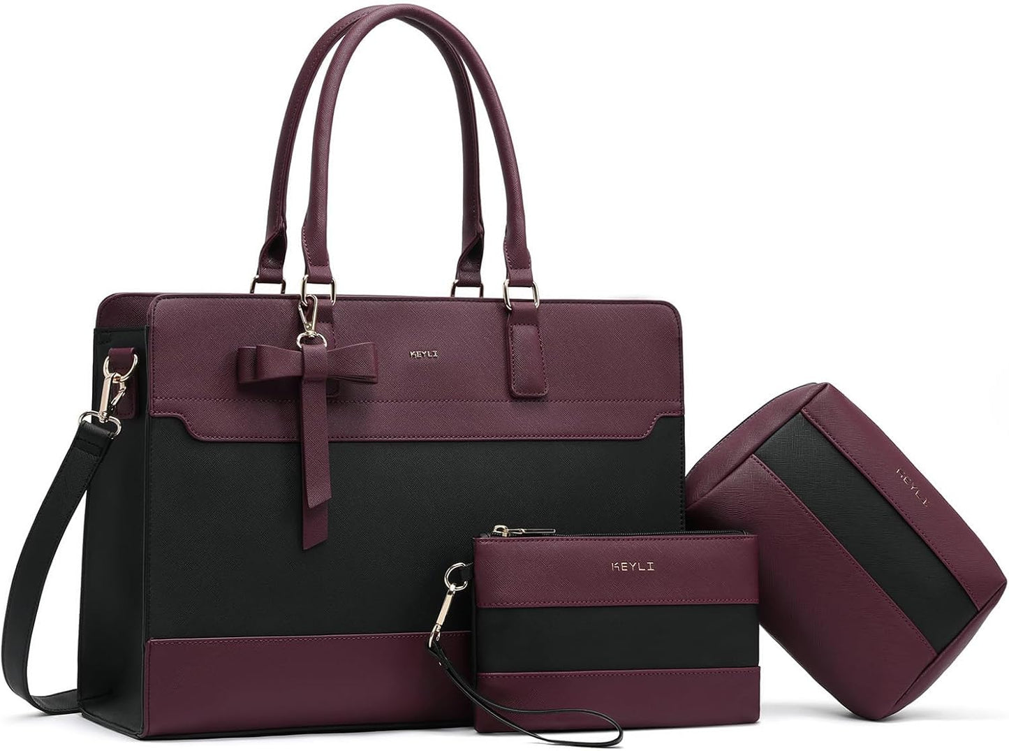Keyli 3pcs Laptop Bag for Women: Stylish Leather Tote Set