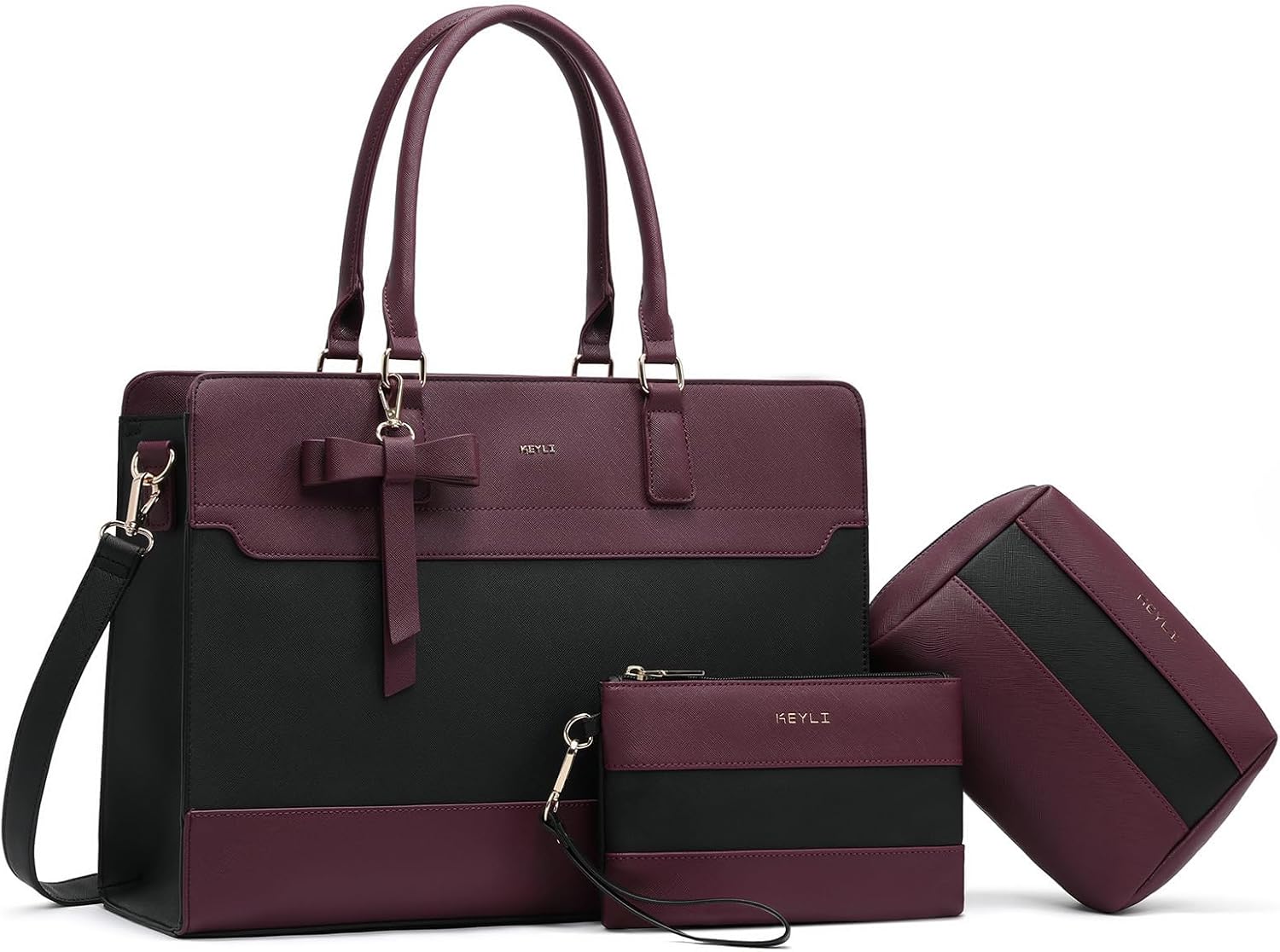 Keyli 3pcs Laptop Bag for Women: Stylish Leather Tote Set