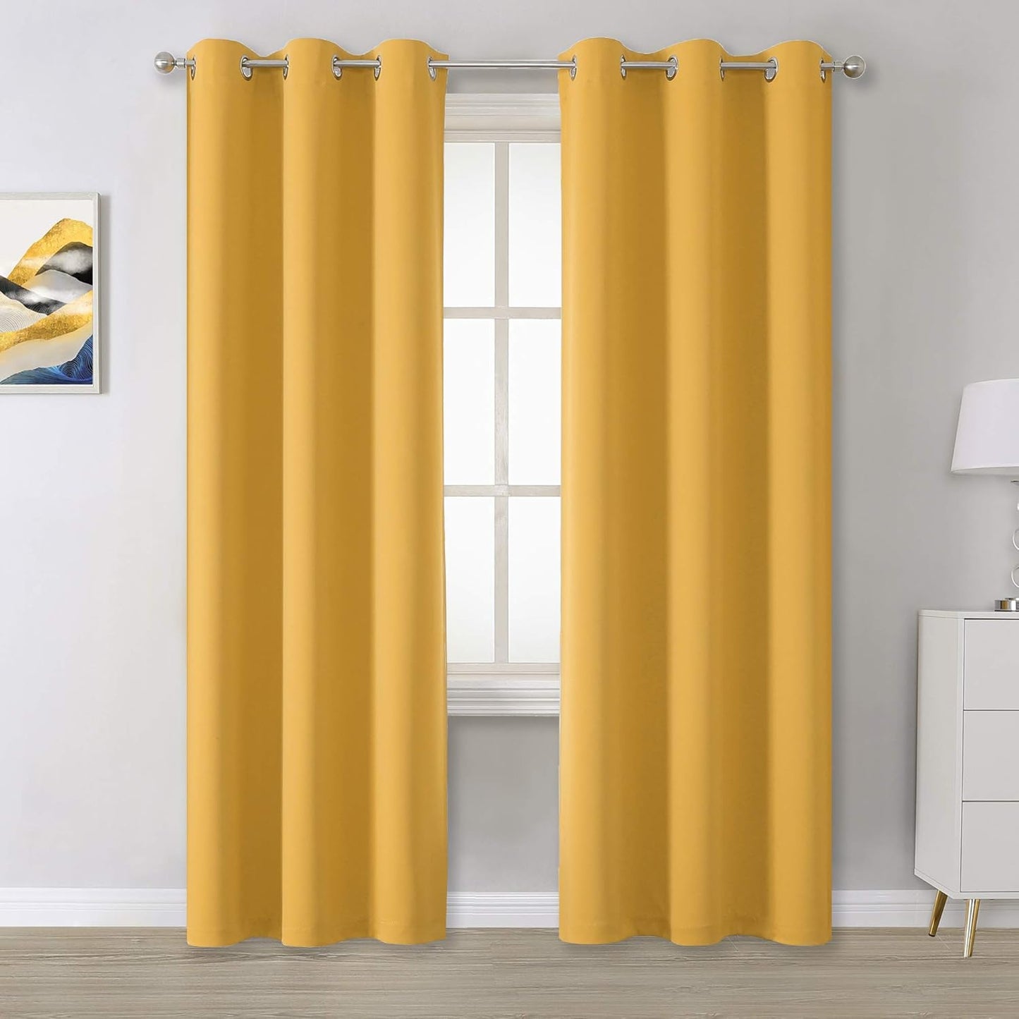 DUALIFE Gold Yellow Solid Curtains for Room Darkening Needs