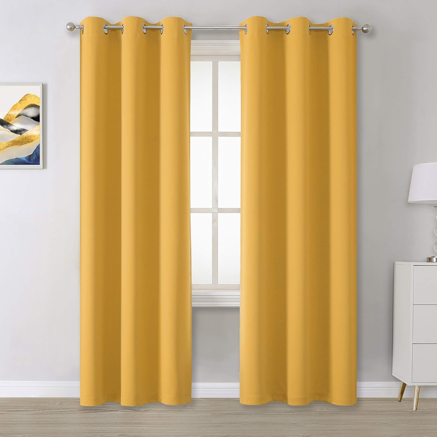 DUALIFE Gold Yellow Solid Curtains for Room Darkening Needs