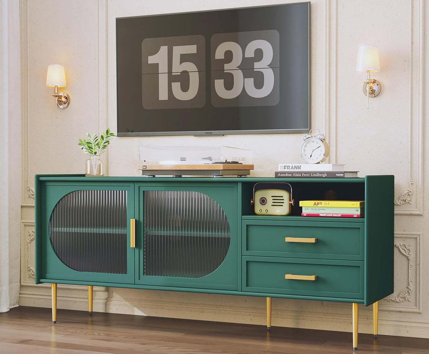 ARTPOWER Green TV Stand with Storage