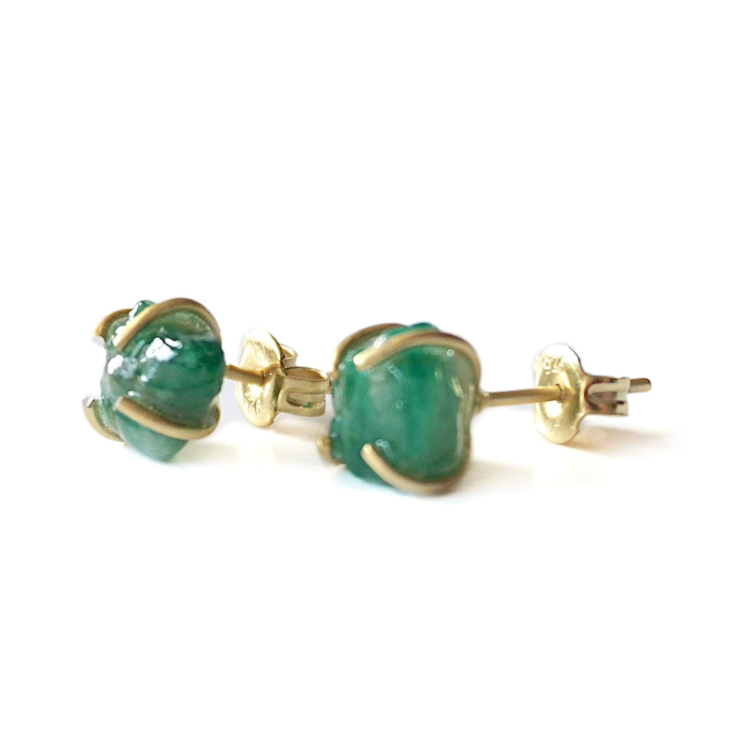 Gold Vermeil Emerald Stud Earrings - Unique Handmade Jewelry