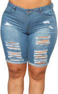 Plus Size High Waisted Denim Shorts - Ripped Folded Hem
