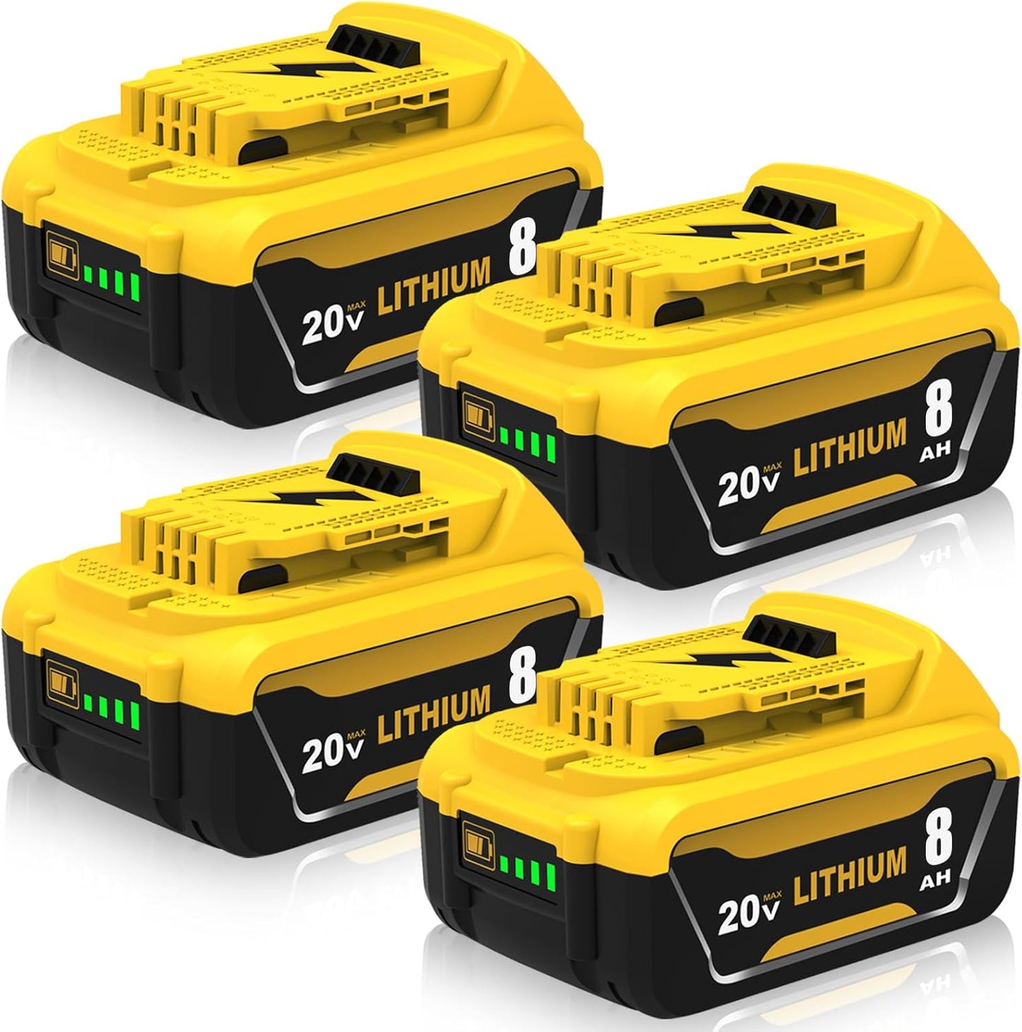 8000mAh Replacement for Dewalt 20V Max Battery - 4-Pack