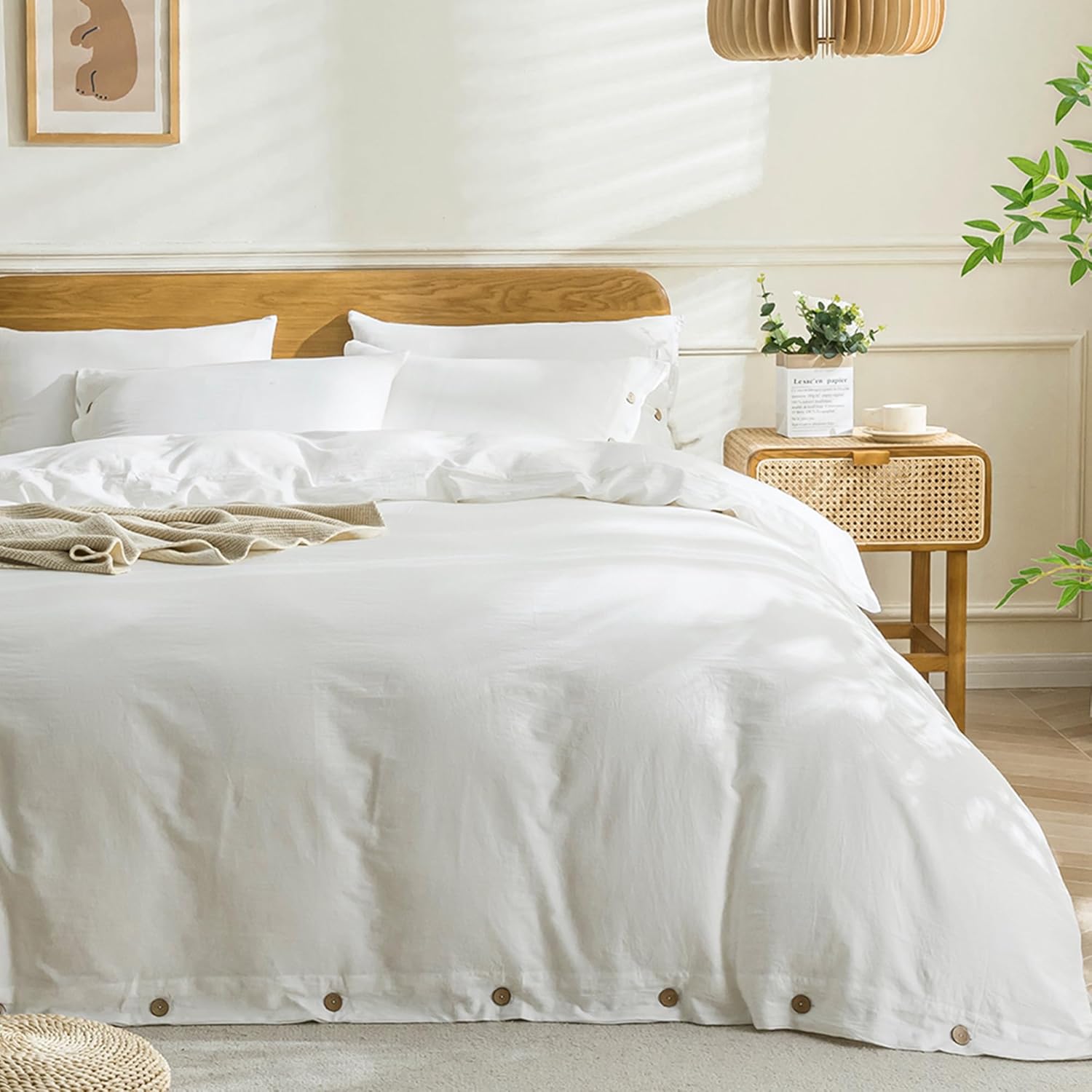 JELLYMONI Cotton Duvet Cover Full Size - Cream White Soft Set