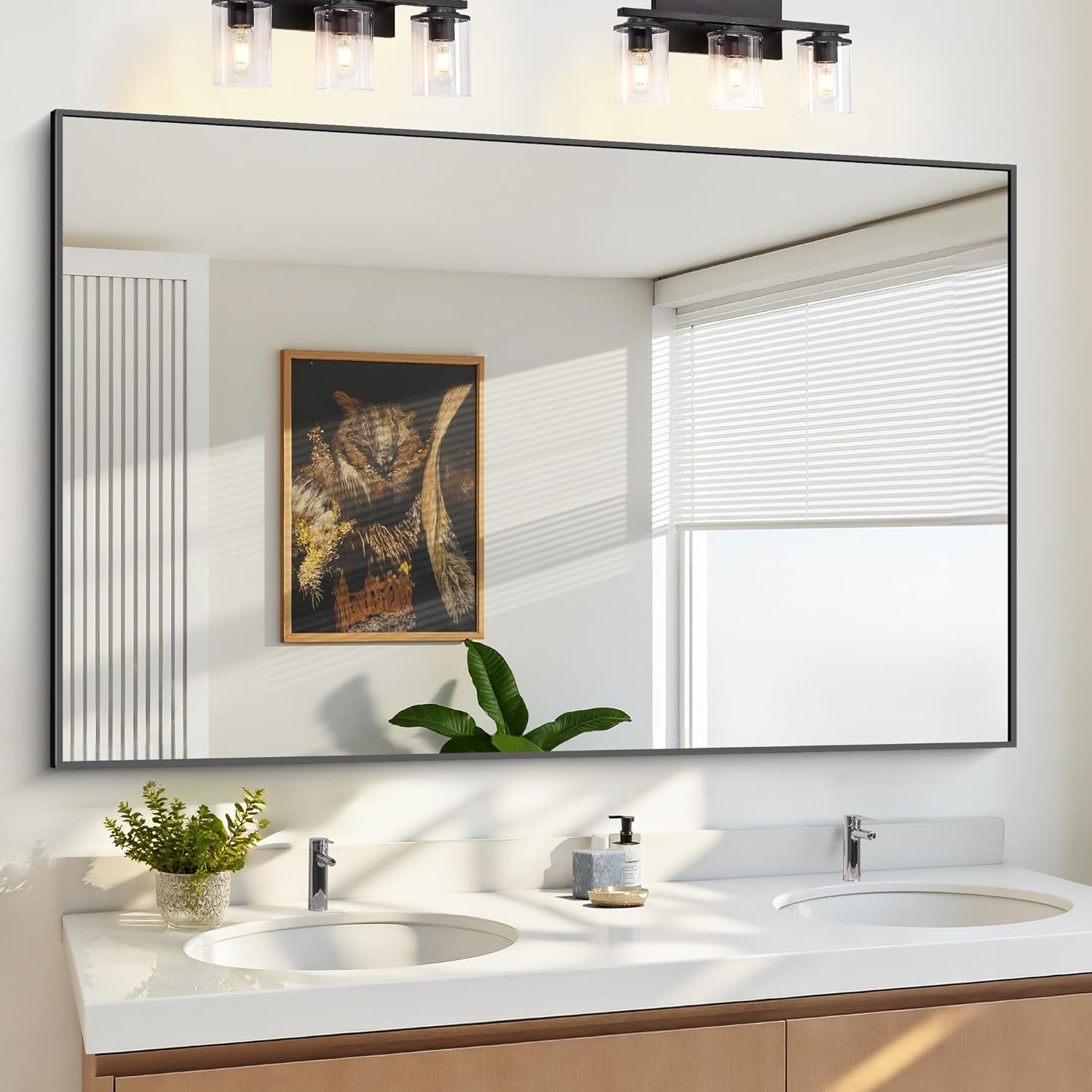 KOCUUY 60x36 Inch Large Black Wall Mounted Mirror for Home