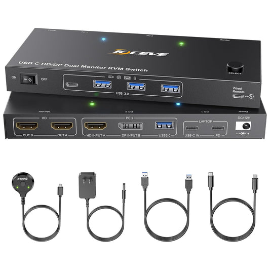 KVM Switch Dual Monitor for 2 Computers with USB C and HDMI