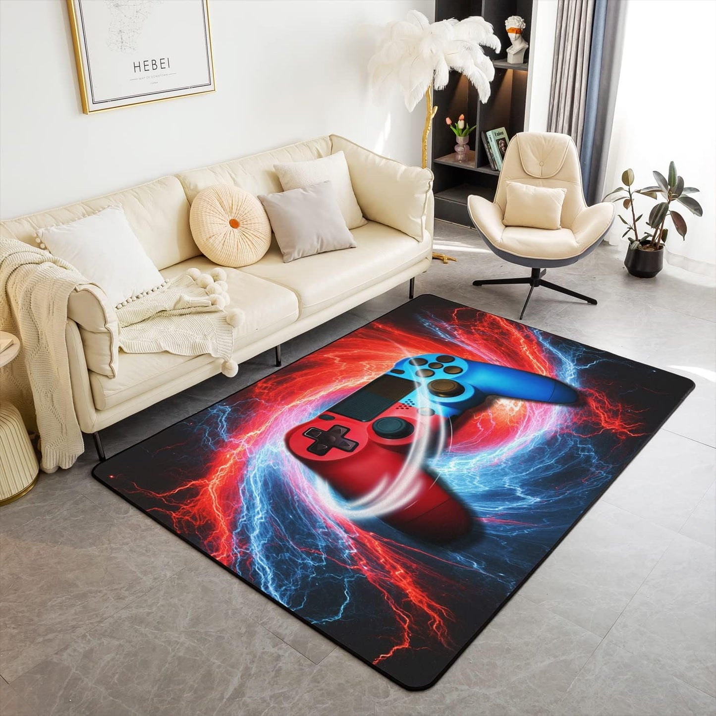 Machine Washable Gamer Rugs - Blue/Red