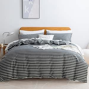 Natural Cotton Striped Duvet Cover Set for Cal King Size Beds