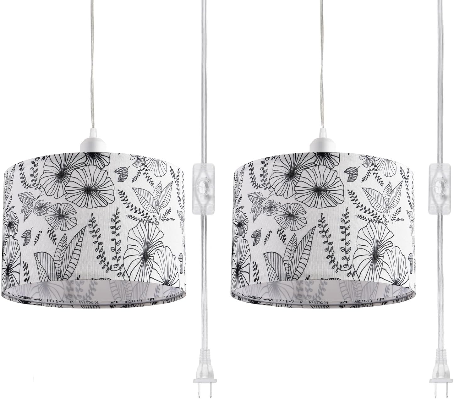 2 Pack Plug in Pendant Light with Flower Fabric Shade for Home