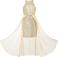 GRACE KARIN Girls Halter Neck Sequin Dress - Sparkly Layered Formal