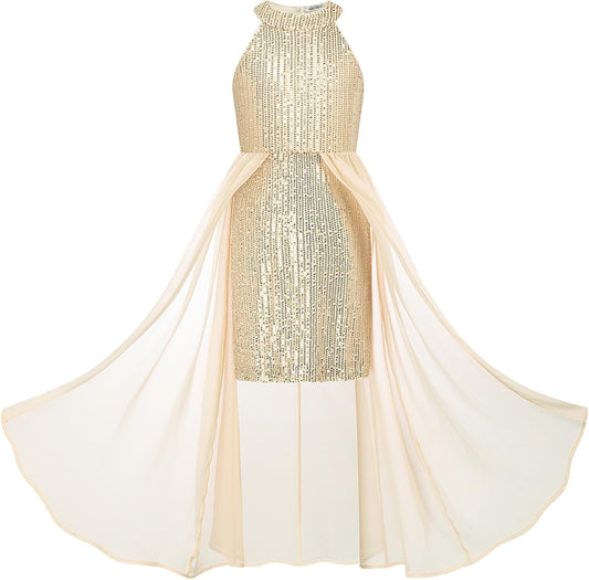Girls Halter Neck Sequin Dress for Parties and Special Events
