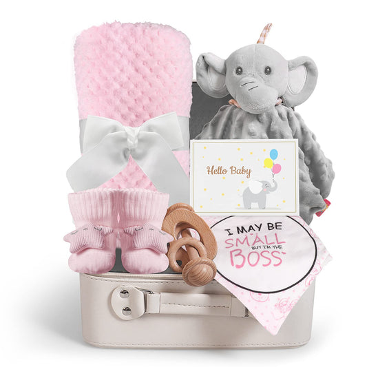 Baby Shower Gifts Set with Blanket, Rattle, Bibs & More