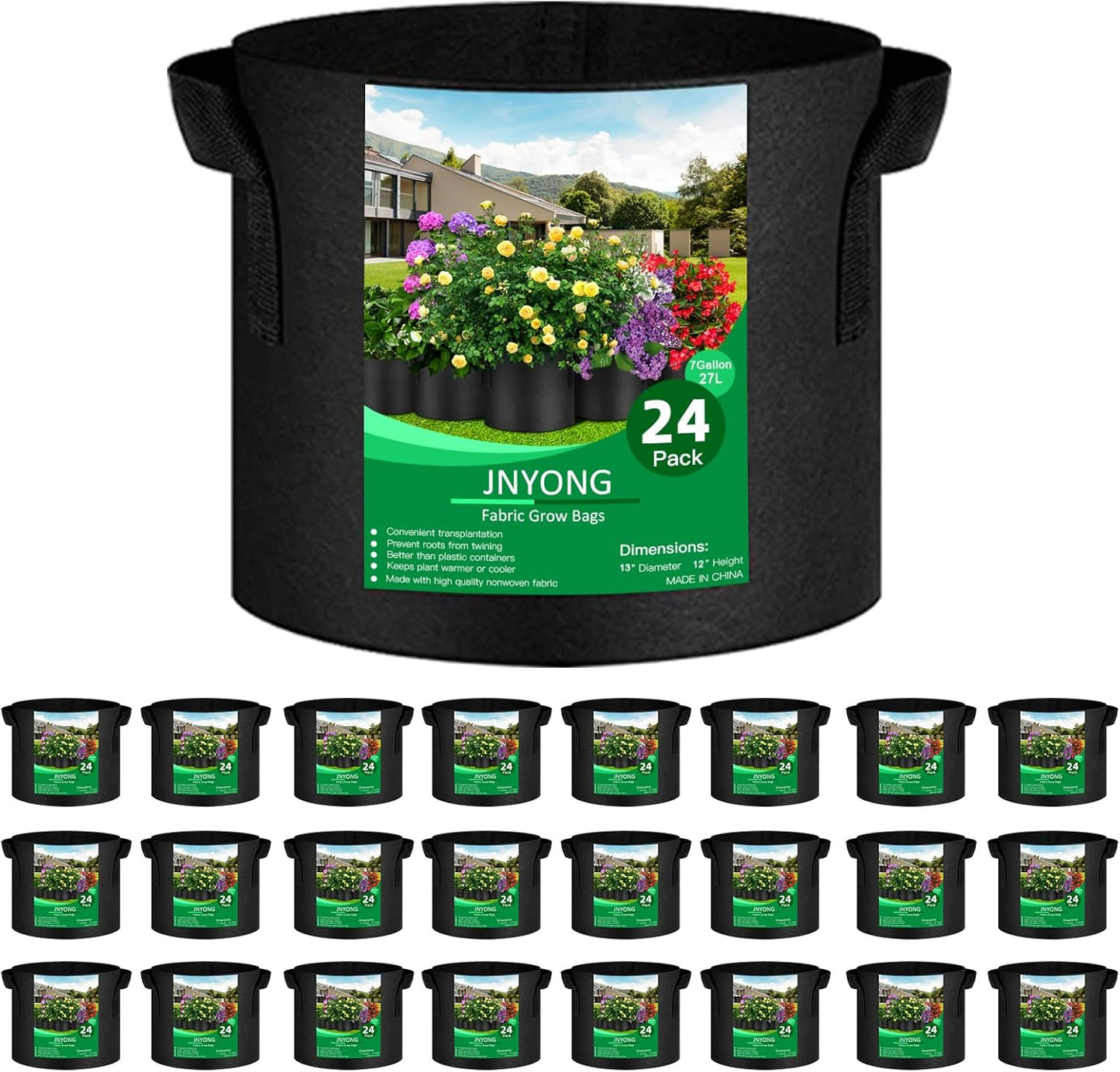 24-Pack 7 Gallon Thickened Non-Woven Grow Bags for Plants