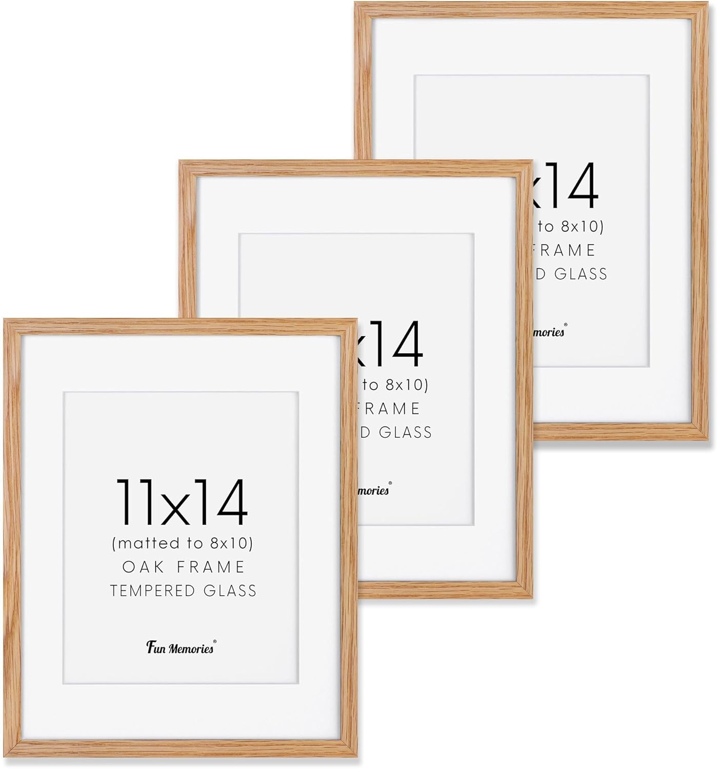 11x14 Picture Frames Set of 3 in Light Oak for Wall Display