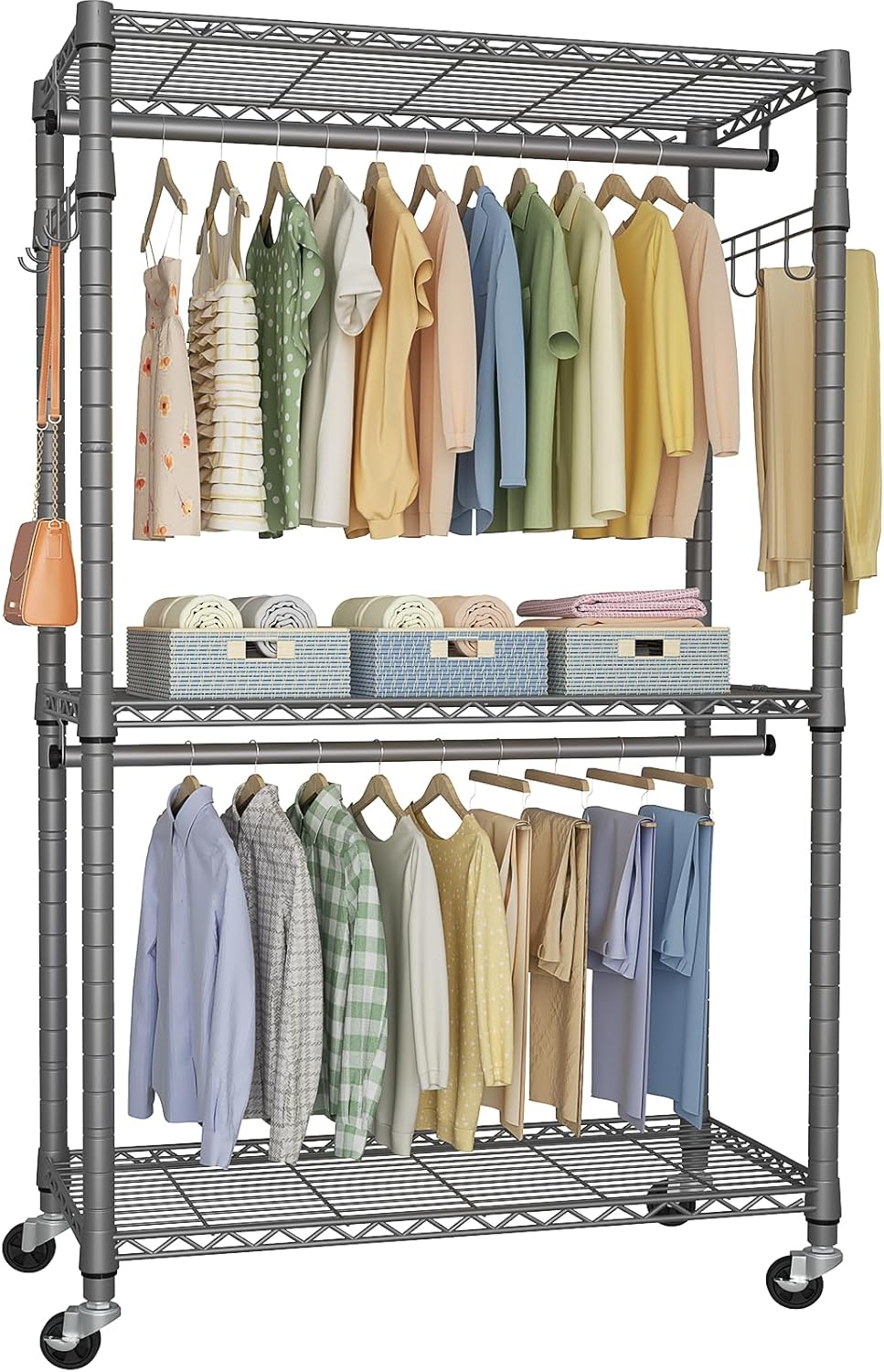 P1 Heavy Duty Garment Rack with Adjustable Shelves and Wheels