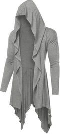 Long Hooded Cardigan Ruffle Shawl Collar Open Front (Style 8Y56)
