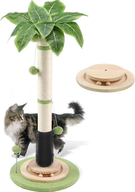 39.4in Tall Cat Scratching Post with Solid Wood Base and Toys