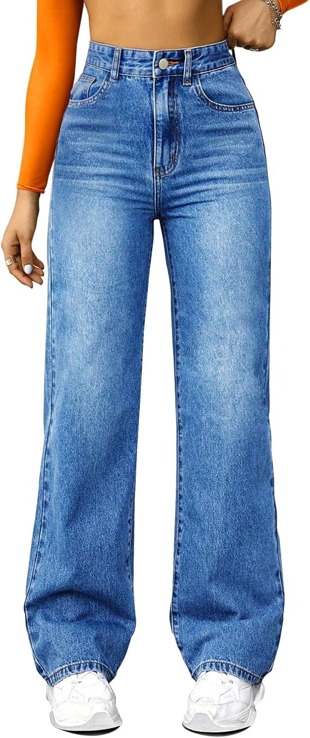 Straight Leg Jeans for Women - High Waisted Boyfriend Denim