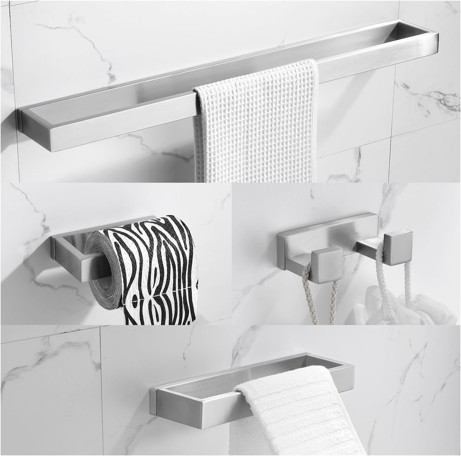 Brushed Bathroom Hardware Accessories Set - 4 Pieces in Nickel