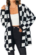 SOLY HUX Long Sleeve Oversized Checkered Cardigan - Cozy Casual Fit