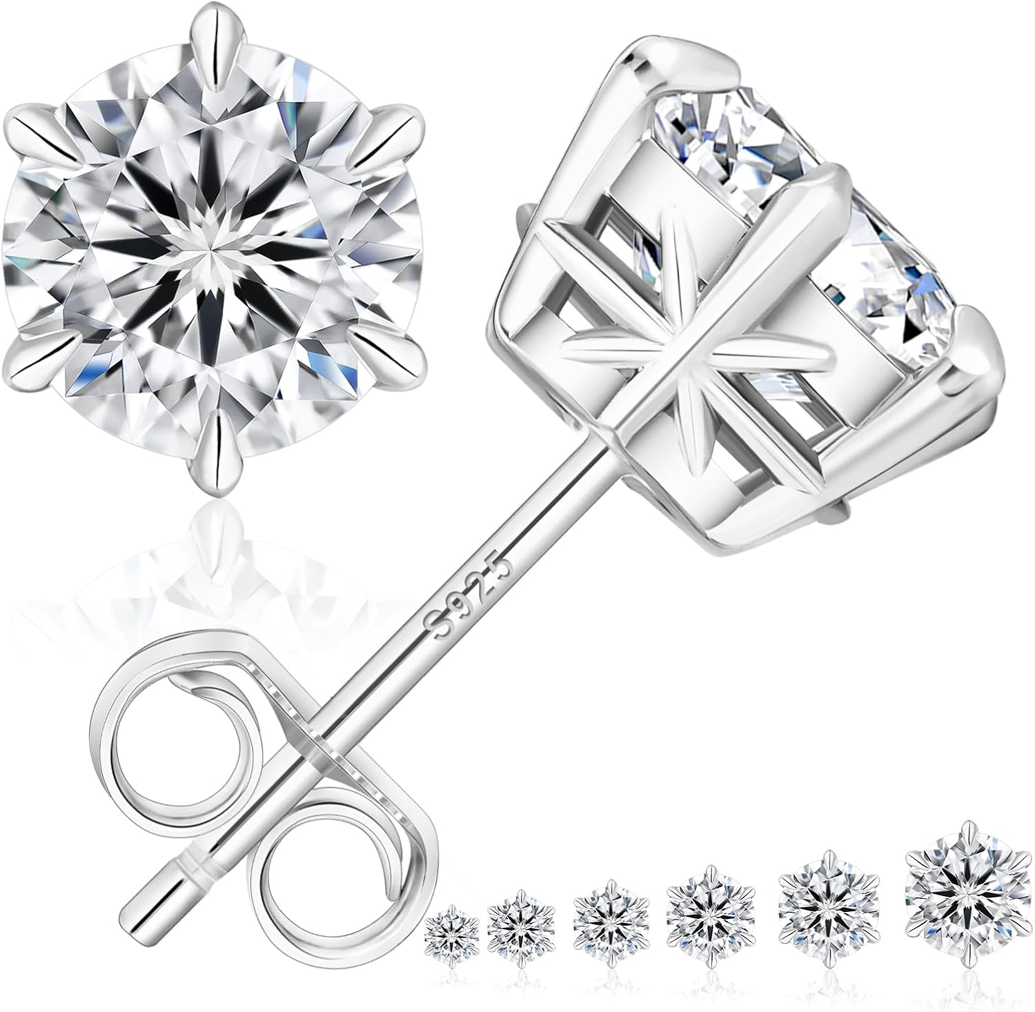 Moissanite Stud Earrings in 14K White Gold for Women and Men