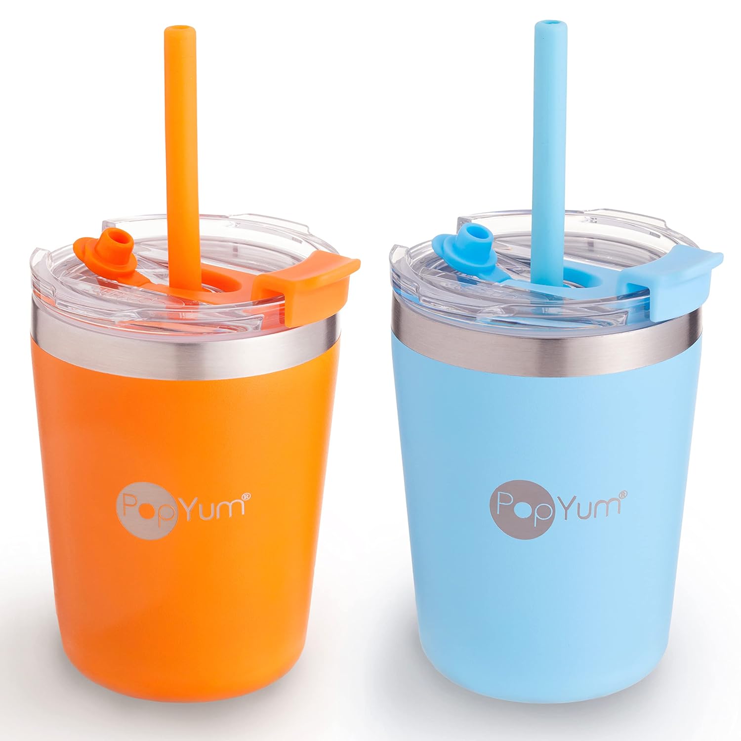 PopYum Insulated Stainless Steel Kids Cups with Lid and Straw