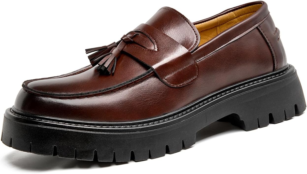Men's Black Patent Leather Platform Loafers for Business & Daily
