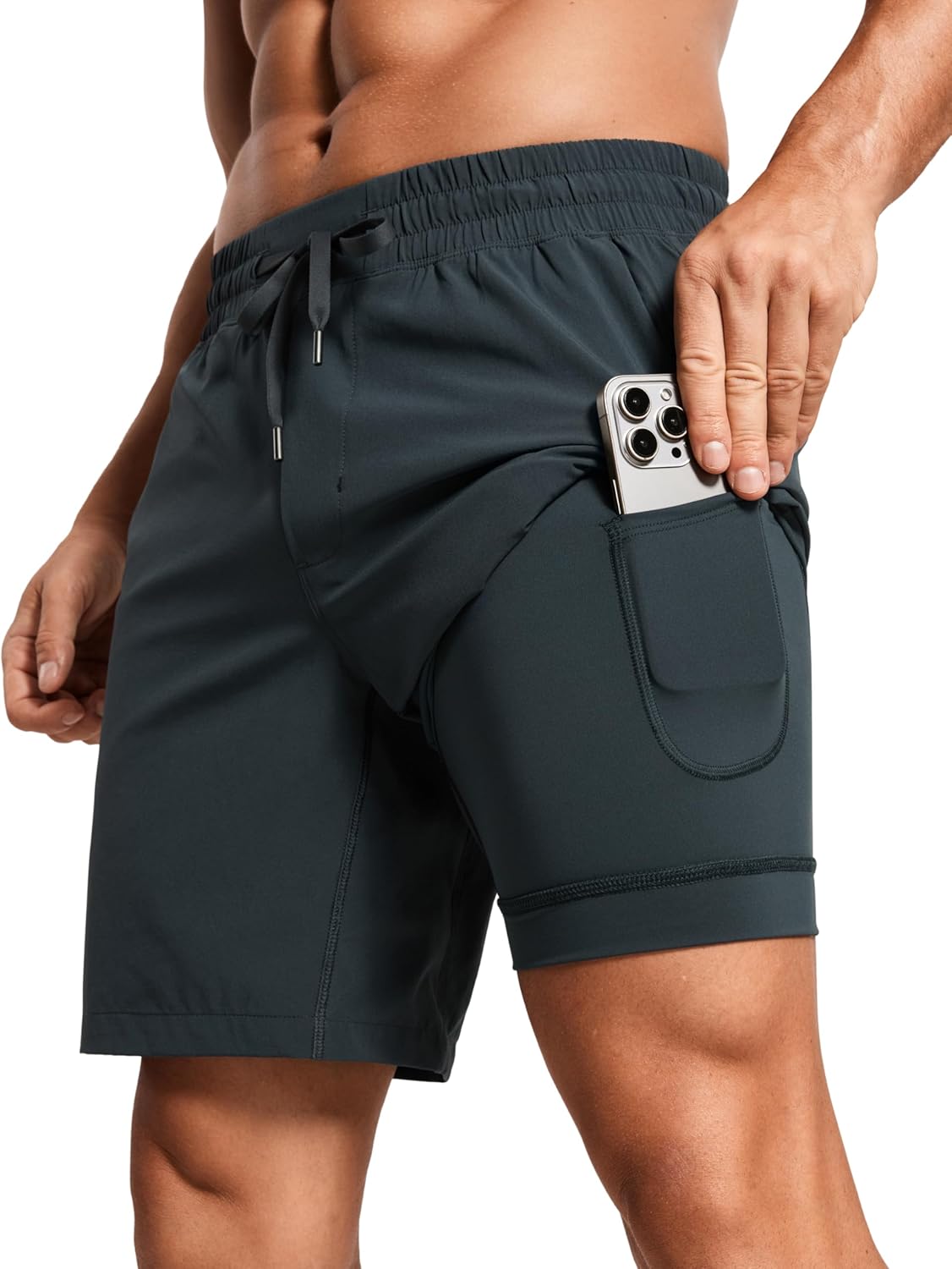 CRZ YOGA Men's 2 in 1 Running Shorts - Quick Dry Athletic Wear