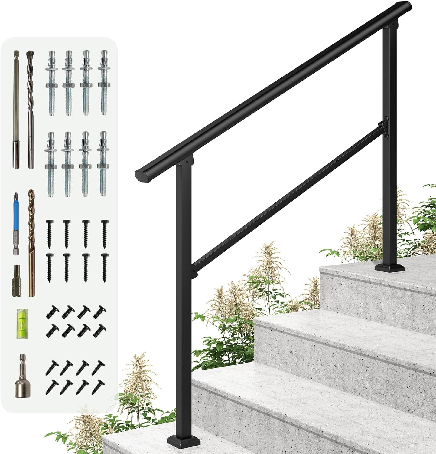LOVMOR Hand Rails for Outdoor Steps - Durable Wrought Iron Railing