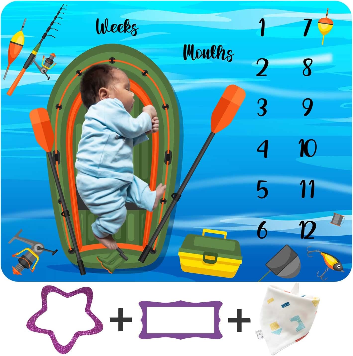 Kayak Sea Fishing Baby Monthly Milestone Blanket