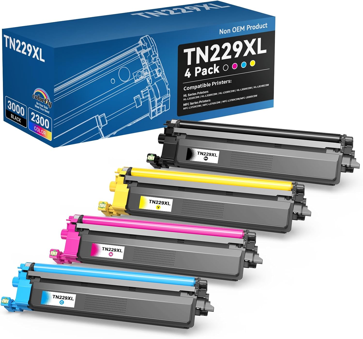 TN229XL Toner Cartridges Replacement for Brother Printers - 4 Pack