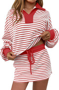 Striped 2 Piece Women's Sweatshirt Skirt Set - Casual Matching Lounge