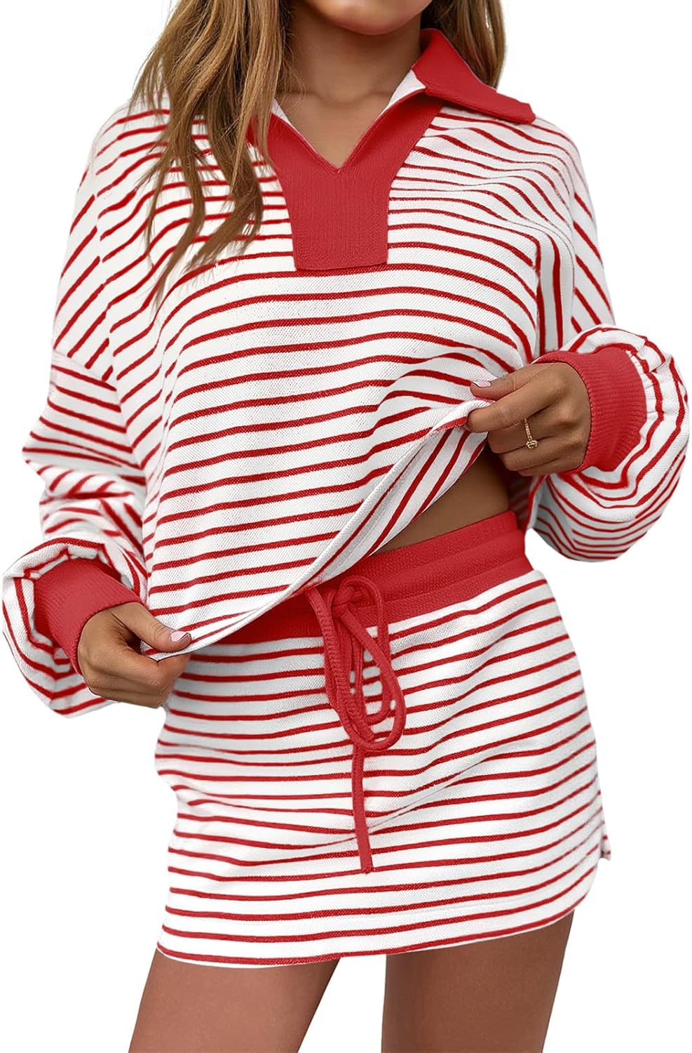 Fisoew Womens Striped 2 Piece Outfits for Casual Comfort