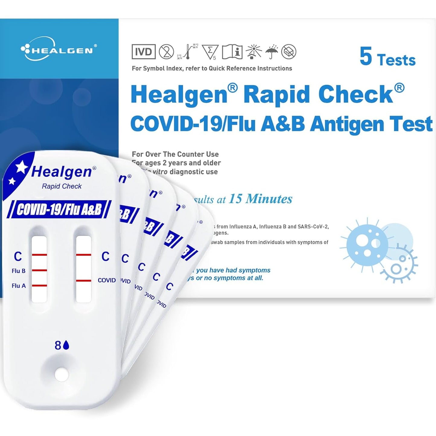 Healgen Rapid Check COVID-19 and Flu A&B Test Kit for Home Use