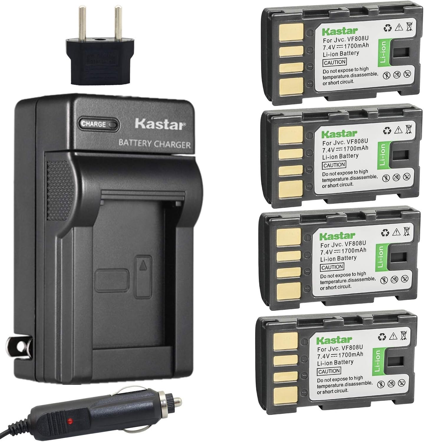 Kastar Battery and Charger Kit for JVC Camcorders - 4-Pack