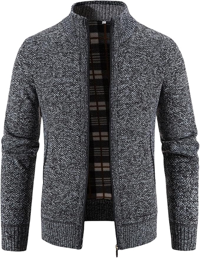 Kenhansion Men's Cozy Full Zip Knit Sweater