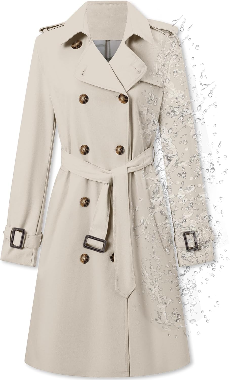 Double Breasted Waterproof Trench Coat for Women - Stylish Overcoat