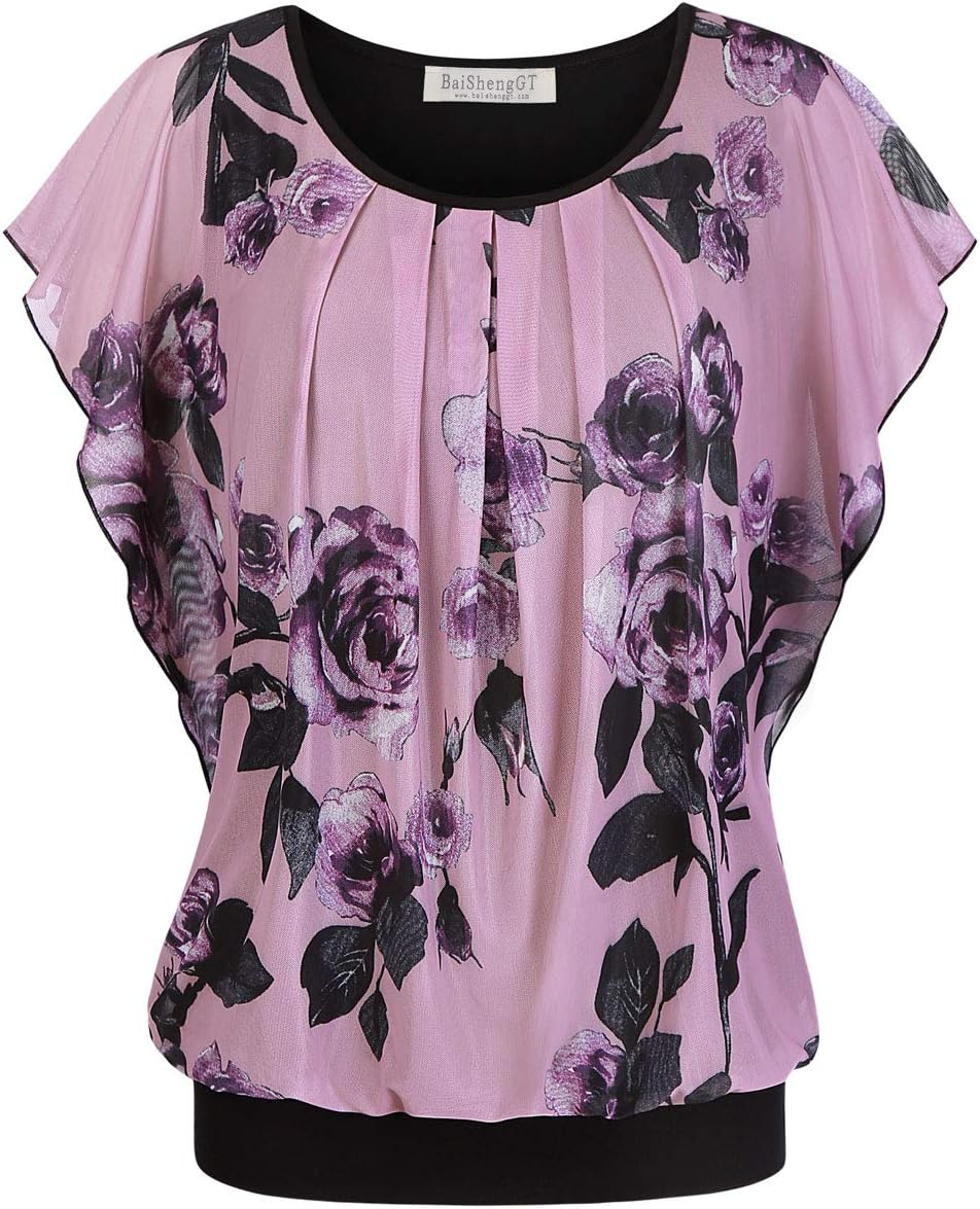 BAISHENGGT Womens Summer Tops Flutter Short Sleeve Blouses