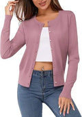 Women's Solid Button Down Long Sleeve Crew Neck Knit Cardigan