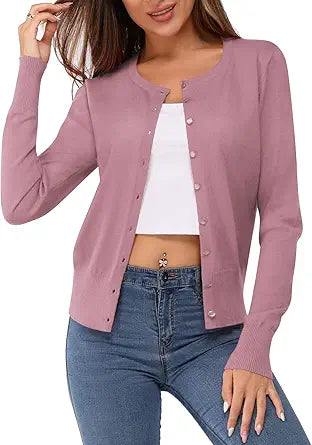 Stylish Women's Solid Button Down Long Sleeve Cardigan Sweater