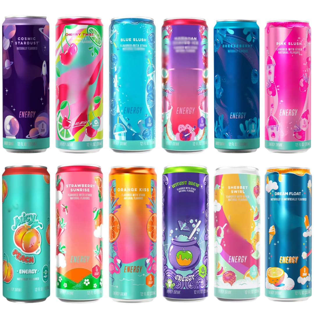 Energy Drink Assorted Variety Pack - Sugar Free Low Calorie Boost